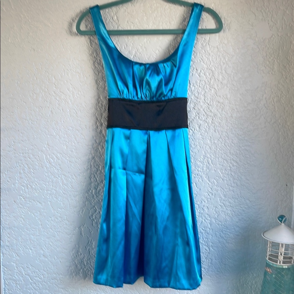 Blue Satin Sleeveless Dress